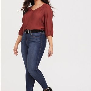 Torrid Brick Red Crepe Smocked Blouse